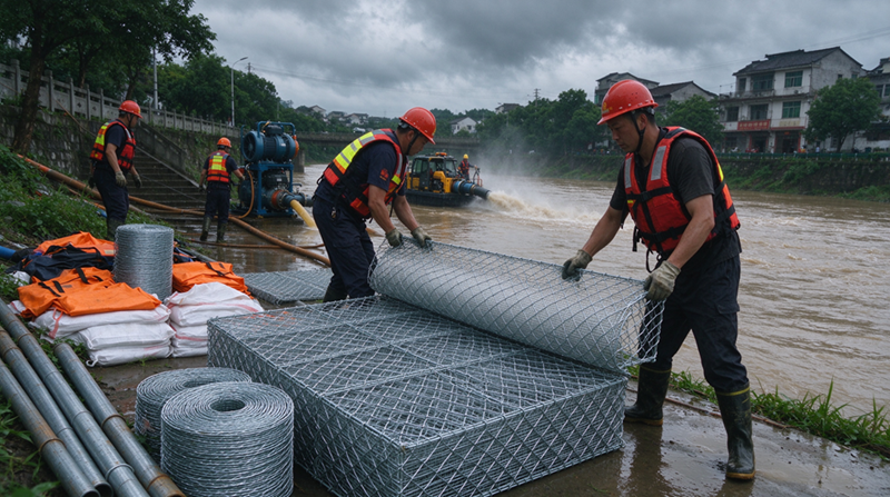 Changshu Jianghe Flood Prevention Products Delives Gabion & Galvanized Mesh Materials for Inner Mongolia Emergency Drainage Support Project Changshu Jianghe Flood Prevention Products Delives Gabion & Galvanized Mesh Materials for Inner Mongolia Emergency Drainage Support Project